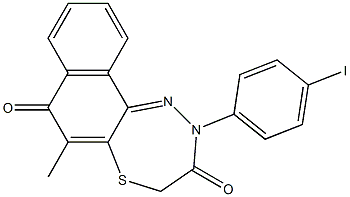 7,8-Dihydro-6-methyl-10-[4-iodophenyl]-7-thia-10,11-diaza-10H-cyclohepta[a]naphthalene-5,9-dione Struktur