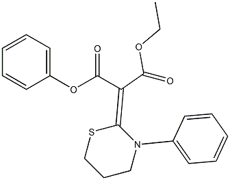 (Z)-2-[(3-Phenyl-3,4,5,6-tetrahydro-2H-1,3-thiazin)-2-ylidene]malonic acid 1-phenyl 3-ethyl ester Struktur