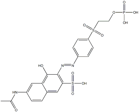 6-(Acetylamino)-4-hydroxy-3-[[4-[[2-(phosphonooxy)ethyl]sulfonyl]phenyl]azo]-2-naphthalenesulfonic acid Struktur