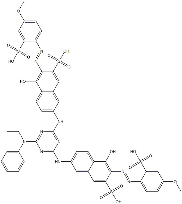 N-[4,6-Bis[5-hydroxy-6-(4-methoxy-2-sulfophenylazo)-7-sulfo-2-naphtylamino]-1,3,5-triazin-2-yl]-N-ethylaniline Struktur