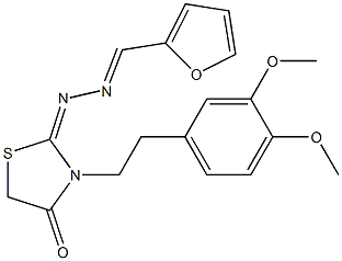 3-[2-(3,4-Dimethoxyphenyl)ethyl]-2-[2-(2-furanylmethylene)hydrazono]thiazolidine-4-one Struktur