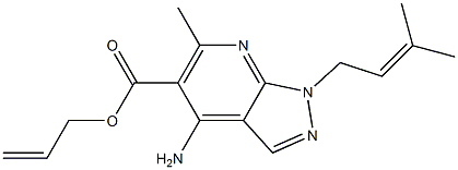 1-(3-Methyl-2-butenyl)-4-amino-6-methyl-1H-pyrazolo[3,4-b]pyridine-5-carboxylic acid 2-propenyl ester Struktur