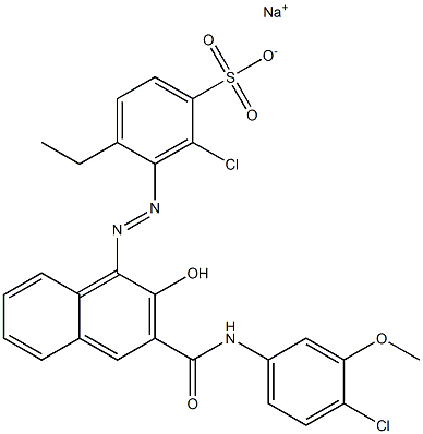 2-Chloro-4-ethyl-3-[[3-[[(4-chloro-3-methoxyphenyl)amino]carbonyl]-2-hydroxy-1-naphtyl]azo]benzenesulfonic acid sodium salt Struktur