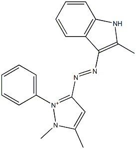 1,5-Dimethyl-3-[(2-methyl-1H-indol-3-yl)azo]-2-phenyl-1H-pyrazol-2-ium Struktur