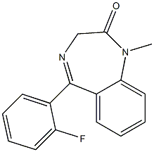 1-Methyl-5-(2-fluorophenyl)-1H-1,4-benzodiazepin-2(3H)-one Struktur