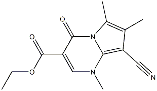 1-Methyl-4-oxo-6-methyl-7-methyl-8-cyano-1,4-dihydropyrrolo[1,2-a]pyrimidine-3-carboxylic acid ethyl ester Struktur