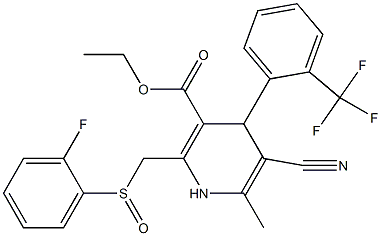 5-Cyano-1,4-dihydro-6-methyl-2-[(2-fluorophenylsulfinyl)methyl]-4-(2-trifluoromethylphenyl)pyridine-3-carboxylic acid ethyl ester Struktur