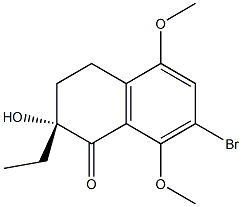 [R,(+)]-2-Ethyl-2-hydroxy-5,8-dimethoxy-7-bromotetralin-1-one Struktur