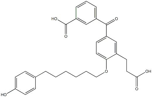 5-(3-Carboxybenzoyl)-2-[6-(4-hydroxyphenyl)hexyloxy]benzenepropanoic acid Struktur