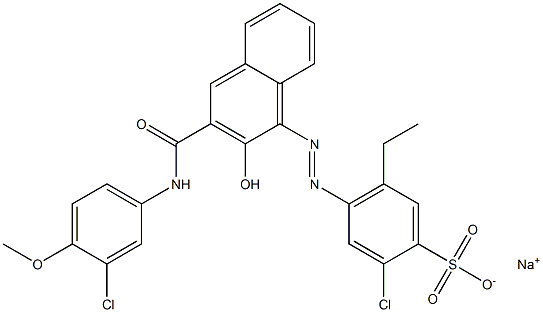 2-Chloro-5-ethyl-4-[[3-[[(3-chloro-4-methoxyphenyl)amino]carbonyl]-2-hydroxy-1-naphtyl]azo]benzenesulfonic acid sodium salt Struktur