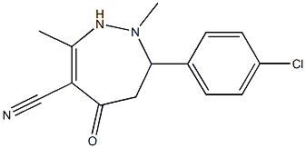 2-Methyl-3-(4-chlorophenyl)-6-cyano-7-methyl-1,2,3,4-tetrahydro-5H-1,2-diazepin-5-one Struktur