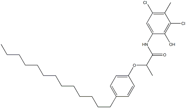 2-[2-(4-Tridecylphenoxy)propanoylamino]-4,6-dichloro-5-methylphenol Struktur