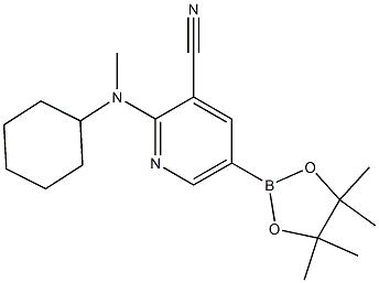 2-(cyclohexylmethylamino)-5-(4,4,5,5-tetramethyl-1,3,2-dioxaborolan-2-yl)pyridine-3-carbonitrile Struktur