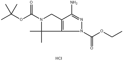 5-(tert-Butyl) 1-ethyl 3-amino-6,6-dimethyl-4,6-dihydropyrrolo[3,4-c]pyrazole-1,5-dicarboxylate hydrochloride Struktur