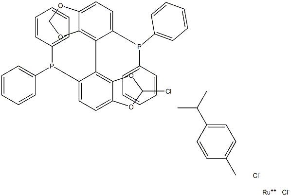 Chloro[(R)-(+)-5,5'-bis(diphenylphosphino)-4,4'-bi-1,3-benzodioxole](p-cymene)ruthenium(II)chloride Struktur