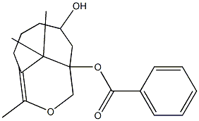 3-hydroxy-8,11,11-trimethyl-9-oxabicyclo(5.3.1)undec-7-en-1-yl benzoate Struktur