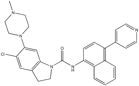 5-chloro-2,3-dihydro-6-(4-methylpiperazin-1-yl)-1-(4-(pyridin-4-yl)naphth-1-ylaminocarbonyl)-1H-indole Struktur