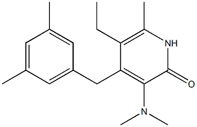 3-dimethylamino-4-(3,5-dimethylbenzyl)-5-ethyl-6-methylpyridin-2(1H)-one Struktur