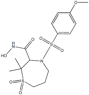 N-hydroxy-4-((4--methoxyphenyl)sulfonyl)-2,2-dimethylhexahydro-1,4-thiazepine-3-carboxamide 1,1-dioxide Struktur