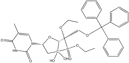 3'-diethylphosphono-3'-hydroxy-5'-O-tritylthymidine Struktur