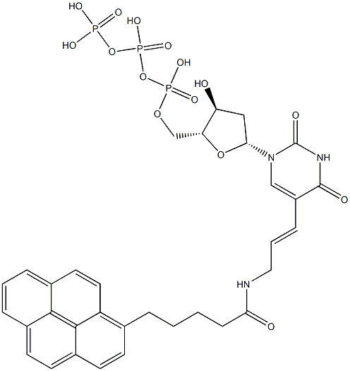 5-(N-(4-(1-pyrenyl)butylcarbonyl)aminopropenyl-1)-2'-deoxyuridine-5'-triphosphate Struktur