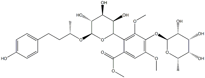 [(2R,3R,4S,5R,6R)-3,4,5-trihydroxy-6-[(2S)-4-(4-hydroxyphenyl)butan-2-yl]oxy-oxan-2-yl]methyl 3,5-dimethoxy-4-[(2S,3R,4R,5S,6S)-3,4,5-trihydroxy-6-methyl-oxan-2-yl]oxy-benzoate Struktur