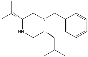 (2R,5R)-1-BENZYL-2-(2-METHYLPROPYL)-5-(PROPAN-2-YL)PIPERAZINE Struktur