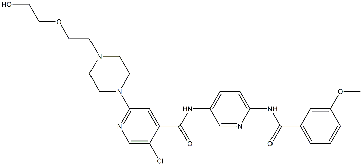 5-chloro-2-(4-(2-(2-hydroxyethoxy)ethyl)piperazin-1-yl)-N-(6-(3-methoxybenzamido)pyridin-3-yl)isonicotinamide Struktur