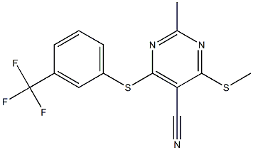 2-methyl-4-(methylthio)-6-{[3-(trifluoromethyl)phenyl]thio}pyrimidine-5-carbonitrile Struktur