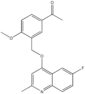 1-(3-{[(6-fluoro-2-methyl-4-quinolyl)oxy]methyl}-4-methoxyphenyl)ethan-1-one Struktur