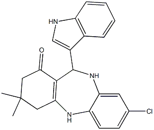 8-chloro-11-(1H-indol-3-yl)-3,3-dimethyl-2,3,4,5,10,11-hexahydro-1H-dibenzo[b,e][1,4]diazepin-1-one Struktur