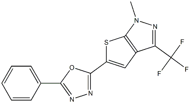 1-methyl-5-(5-phenyl-1,3,4-oxadiazol-2-yl)-3-(trifluoromethyl)-1H-thieno[2,3-c]pyrazole Struktur