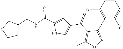 4-{[3-(2,6-dichlorophenyl)-5-methyl-4-isoxazolyl]carbonyl}-N-(tetrahydro-3-furanylmethyl)-1H-pyrrole-2-carboxamide Struktur