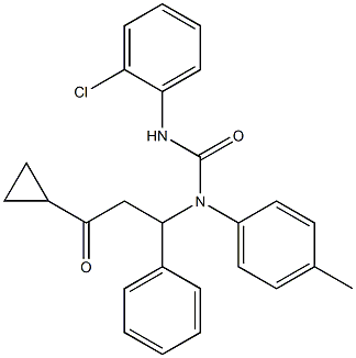 N'-(2-chlorophenyl)-N-(3-cyclopropyl-3-oxo-1-phenylpropyl)-N-(4-methylphenyl)urea Struktur