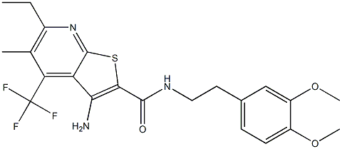 3-amino-N-(3,4-dimethoxyphenethyl)-6-ethyl-5-methyl-4-(trifluoromethyl)thieno[2,3-b]pyridine-2-carboxamide Struktur