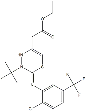 [3-tert-Butyl-2-(2-chloro-5-trifluoromethyl-phenylimino)-3,4-dihydro-2H-[1,3,4]thiadiazin-5-yl]-acetic acid ethyl ester Struktur