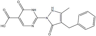 2-(4-benzyl-3-methyl-5-oxo-2,5-dihydro-1H-pyrazol-1-yl)-6-oxo-1,6-dihydro-5-pyrimidinecarboxylic acid Struktur