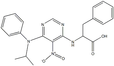 2-{[6-(isopropylanilino)-5-nitro-4-pyrimidinyl]amino}-3-phenylpropanoic acid Struktur