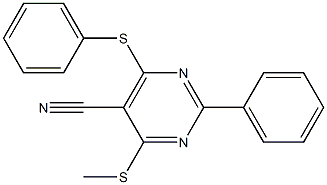 4-(methylthio)-2-phenyl-6-(phenylthio)pyrimidine-5-carbonitrile Struktur