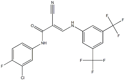 N1-(3-chloro-4-fluorophenyl)-2-cyano-3-[3,5-di(trifluoromethyl)anilino]acrylamide Struktur