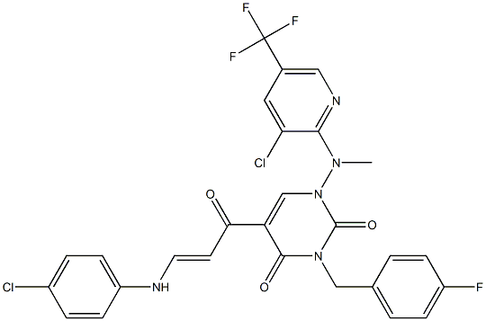 5-[3-(4-chloroanilino)acryloyl]-1-[[3-chloro-5-(trifluoromethyl)-2-pyridinyl](methyl)amino]-3-(4-fluorobenzyl)-2,4(1H,3H)-pyrimidinedione Struktur