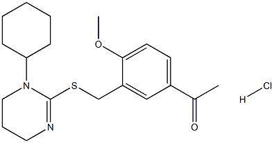 1-(3-{[(1-cyclohexyl-1,4,5,6-tetrahydropyrimidin-2-yl)thio]methyl}-4-methoxyphenyl)ethan-1-one hydrochloride Struktur