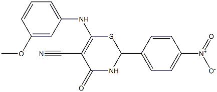 6-(3-methoxyanilino)-2-(4-nitrophenyl)-4-oxo-3,4-dihydro-2H-1,3-thiazine-5-carbonitrile Struktur