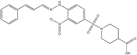 1-[(3-nitro-4-{2-[(E,2E)-3-phenyl-2-propenylidene]hydrazino}phenyl)sulfonyl]-4-piperidinecarboxylic acid Struktur