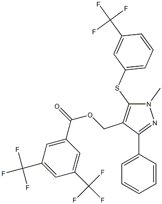 (1-methyl-3-phenyl-5-{[3-(trifluoromethyl)phenyl]sulfanyl}-1H-pyrazol-4-yl)methyl 3,5-bis(trifluoromethyl)benzenecarboxylate Struktur