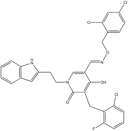 5-(2-chloro-6-fluorobenzyl)-4-hydroxy-1-[2-(1H-indol-2-yl)ethyl]-6-oxo-1,6-dihydro-3-pyridinecarbaldehyde O-(2,4-dichlorobenzyl)oxime Struktur