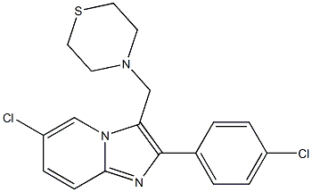 6-chloro-2-(4-chlorophenyl)-3-(1,4-thiazinan-4-ylmethyl)imidazo[1,2-a]pyridine Struktur