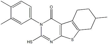 3-(3,4-dimethylphenyl)-2-mercapto-7-methyl-5,6,7,8-tetrahydro[1]benzothieno[2,3-d]pyrimidin-4(3H)-one Struktur