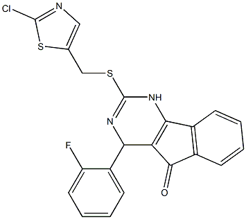 2-{[(2-chloro-1,3-thiazol-5-yl)methyl]sulfanyl}-4-(2-fluorophenyl)-1,4-dihydro-5H-indeno[1,2-d]pyrimidin-5-one Struktur