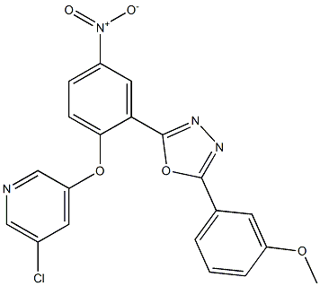 2-{2-[(5-chloro-3-pyridyl)oxy]-5-nitrophenyl}-5-(3-methoxyphenyl)-1,3,4-oxadiazole Struktur